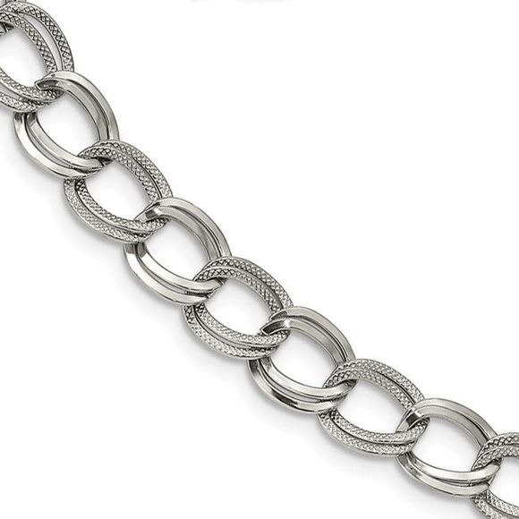 11mm Stainless Steel Fancy Double Curb Chain Necklace, 17.5 Inch - Picture 1 of 5